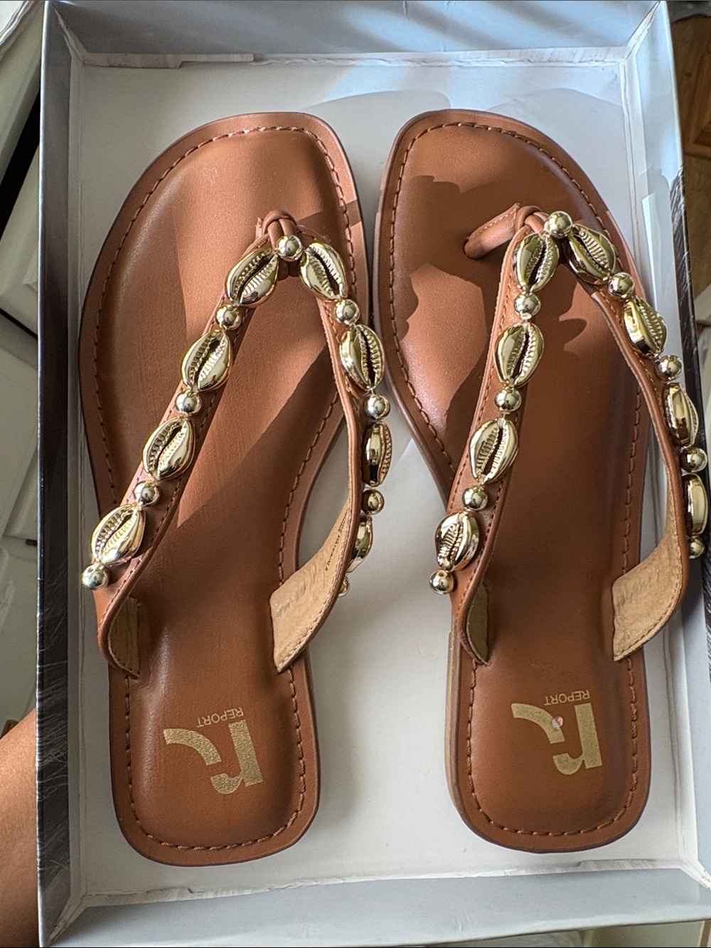Gold Shell Leather Sandals